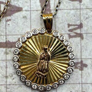 Our Lady of Guadalupe Gold 925 Sterling Silver Religious Medal Charm Necklace